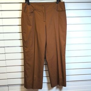 Carlisle Pants Trousers 100% Wool Flat Front  Brown Zipper Button Lined 10